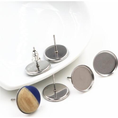 No Fade ) 12mm 10mm 8mm 20pcs Stainless Steel Earring Studs,Earrings Blank/Base,Fit 8-12mm Glass Cabochons;Earring Bezels