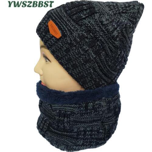 2021 New Velvet Beanies for Men Winter Women Hat Knitted Hat Scarf Set Outdoor Autumn Warm Wool Men Beanies Cap