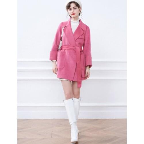 Shadow Poem 2021 Autumn New Water Ripple Pink Loose Wool Double Faced Coat Woolen Coat