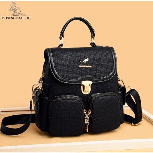 Soild Color Women Backpack Fashion Multipocket Design Ladies Shoulder Bags High Quality Leather Messenger Mobile Phone Bag Sac