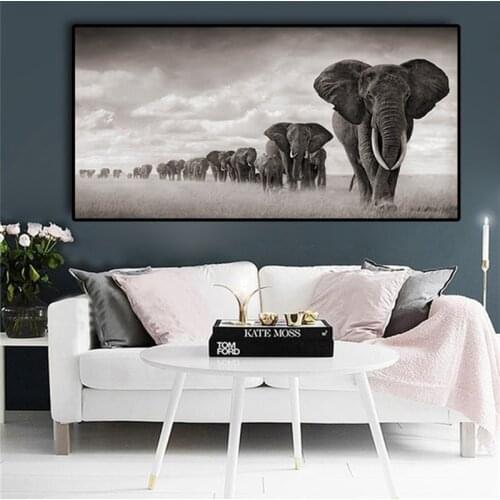 Black Africa Elephants Wild Animals Canvas Painting Posters and Prints Cuadros Wall Art Pictures For Living Room(No Frame)