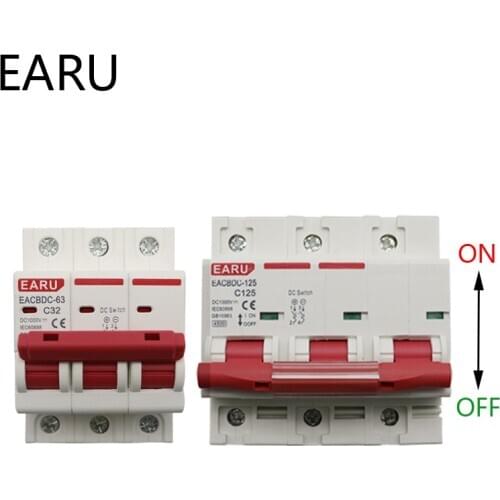 DC 1000V 3P Solar Mini Circuit Breaker Overload Protection Switch 6A 16A 20A 25A 32A 50A 63A 80A 100A 125A Photovoltaic PV MCB