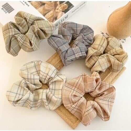 Coloful Korean Plaid Scrunchie Elastic Hair Rubber Bands for Women Girl Holiday Headwear Ponytail Hair Accessories