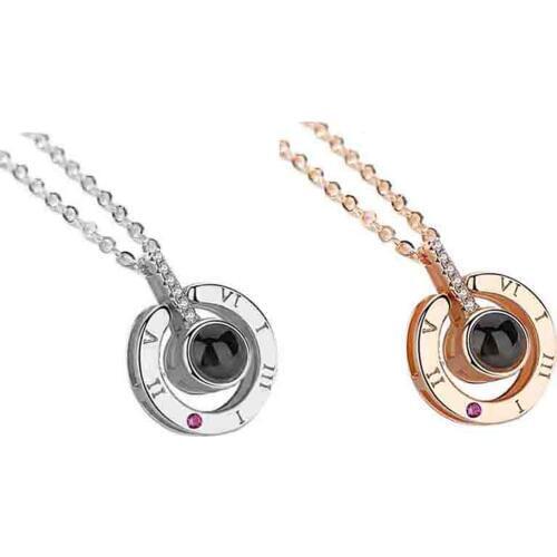 Rose Gold Silver 100 languages I love you Projection Clavicle Alloy Pendant Necklace Romantic Choker Love story Wedding Necklace