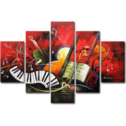 Hand-painted artwork The Music score High Q. Wall art Decor Landscape Oil Painting on canvas 5pcs/set ready to hang Framed