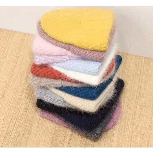 Luna&Dolphin Winter Warm Women Angola Long Rabbit Fur Hat Strip Single Layer Cap Windproof Ear Protection Couples Pile Hats