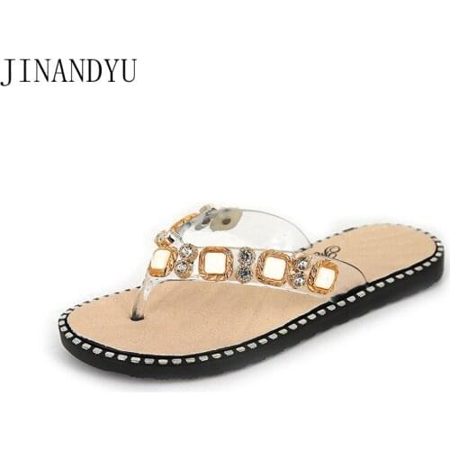 Flip Flops Beach Shoes Woman Flats Rhinestone Slippers Women Summer Shoes Casuales Outdoor Flat Sliders Shoes Women Slipper