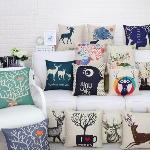 Nordic Simple modern Office Sofa Wedding Cushion Cover Animal Elk pattern 7741 Linen Pillow Cover Home Decorative Pillows Case