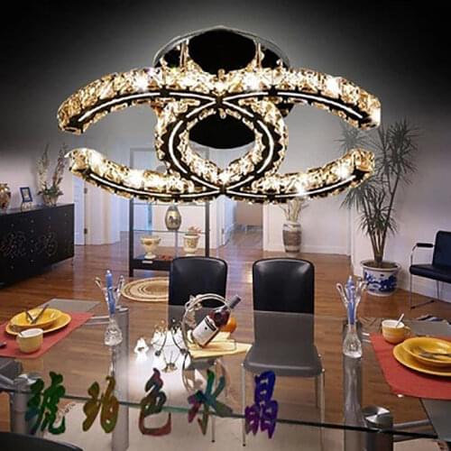 Modern stainless steel crystal ceiling lamp LED remote control stepless dimming crystal lamp bedroom restaurant lighting