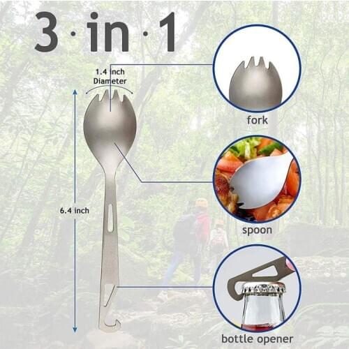 Multifunctional Outdoor Camping Picnic Titanium Bottle Opener Spoon Lightweight Tableware Fork Travel Camping Kitchen Cookware