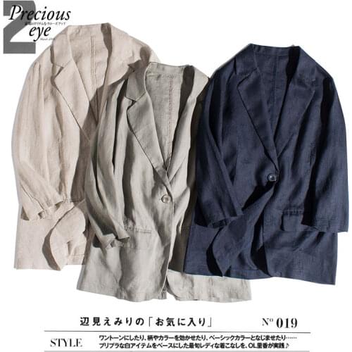 Spring Autumn Women All-match Loose Plus Size Japanese Style Mori Girls Brief Comfortable Breathable 14*14 Linen Blazers Coats