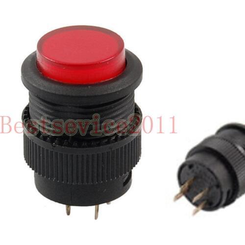 YOCOMYLY 10pcs 3V Red LED Light Illuminated OFF(ON) NO Round Momentary Push Button Switch