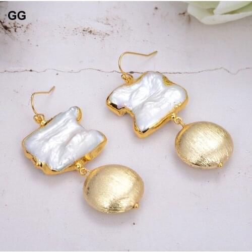 GuaiGuai Jewelry Natural Freshwater Keshi Pearl Gold Color Plated Hook Earrings