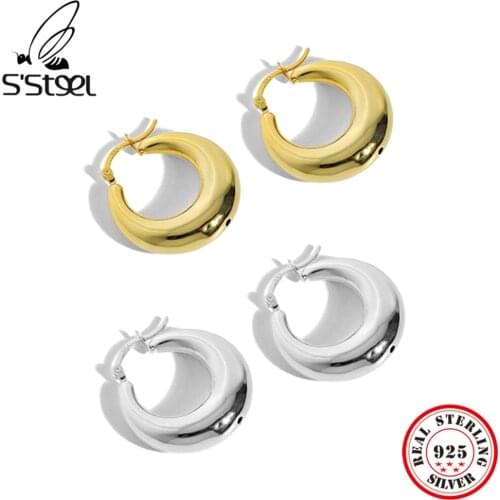 SSTEEL Geometric Circle Smooth For Women 925 Sterling Silver Hoop Earrings Women Minimalist Trend 2021 Accessories Jewellery