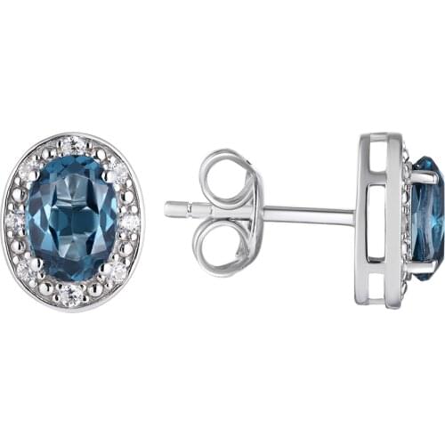 GZ ZONGFA Hot Sale Natural London Blue Topaz Gemstone Earrings 925 Sterling Silver Stud Earrings Wedding Jewelry