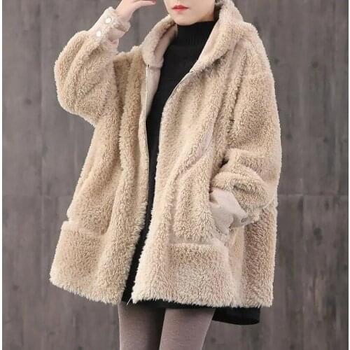 Plus Size Autumn Winter Coat Womens Hooded Jacket Loose lambswool Casual Thick Warm Lamb Wool Coat Female Outerwear Clothes