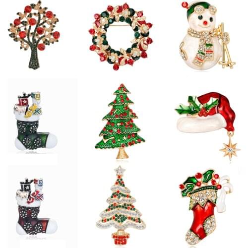 1Pcs Creative Christmas Gifts Santa Claus Christmas Trees Socks Hat Sock Rhinestone Brooches For Women Gift