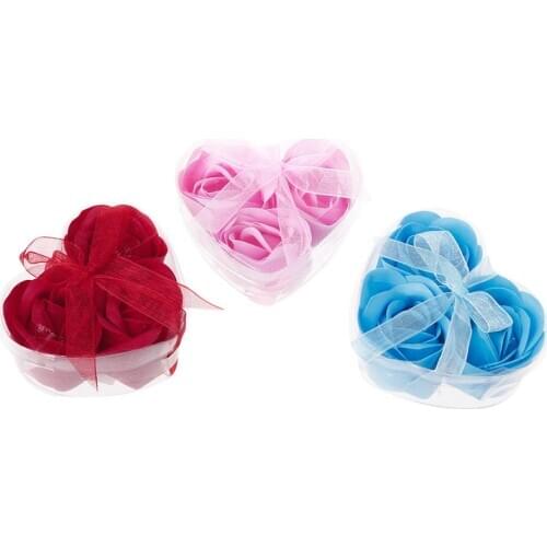 3Pcs/Set Rose Petal Flower Scented Bath Soap Heart Shape Box Gift Cleansing Feminine Hygiene Product