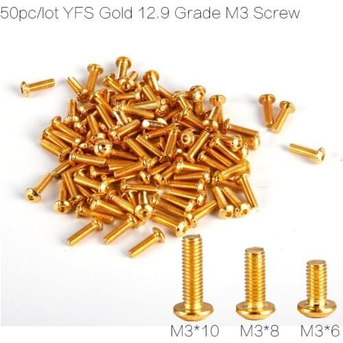 50pcs/lot Gold YFS 12.9 Grade Screw M3*6 M3*8 M3*10 M3*14 M3 *12 Hexa Socket Head Cap Screws SHCS for FPV Racing Drone