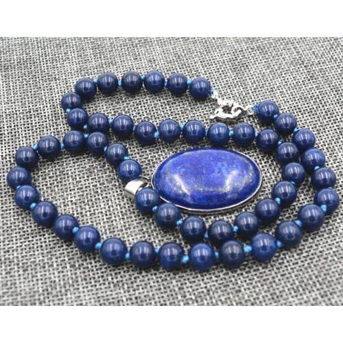 AAA Natural 8mm Egyptian Lapis Lazuli pendant Necklace 18''18X25MM -Top quality free shipping