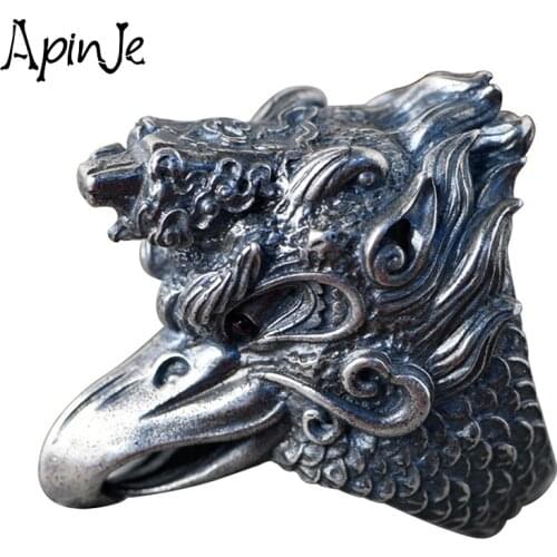 Apinje Thai Silver 925 Sterling Silver Ring for Men Punk Eagle Jewelry
