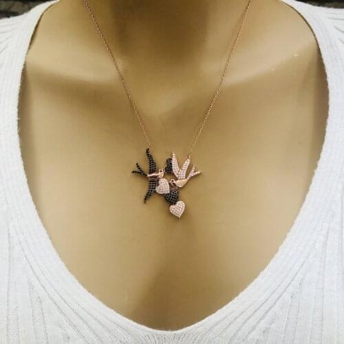 Colorful flying birds 925 Sterling Silver Necklace Women Girls Gift Jewelry Accessories Fashion Handmade Elegant Chain