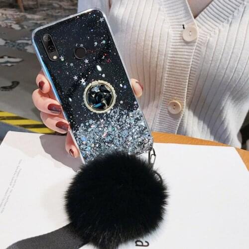 For Huawei P Smart 2019 2021 Case Star Bling Glitter Cover Huawei P Smart Z 2020 With Hairball Case Ring Stand Phone Covers Capa
