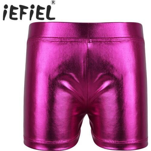 Kids Girls Ballet Dance Patent Leather Shiny Shorts Children Gymnastics Dancewear Bottoms for Sports Gymnastic Workout Swimming