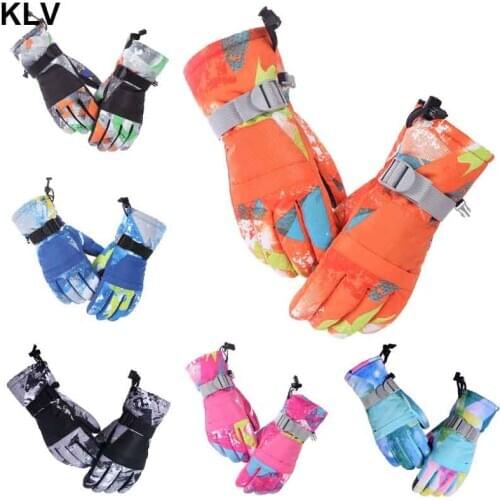 Kids Children Winter Warm Mountain Snowboard Touch Screen Ski Gloves Waterproof Full Finger Mittens for Outdoor Sports