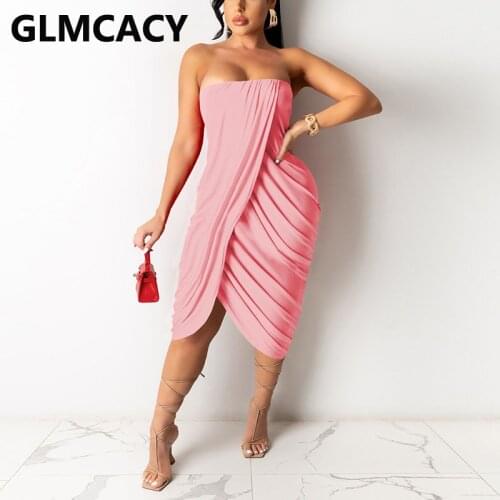 Women Plus Size Strapless Slit Sexy & Club Midi Dress