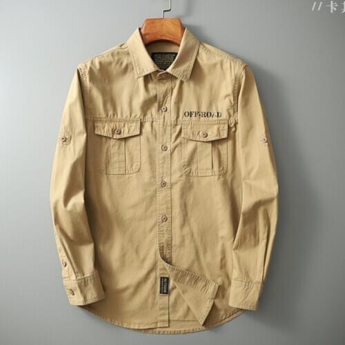 Denim Casual Shirt Men Camisa Masculina Long Sleeve Military Style Shirt Army Green Black Shirt For Men Plus Size M-3XL 4XL 5XL