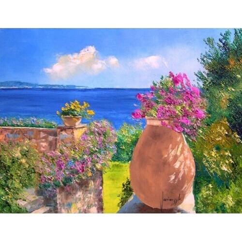 Hot Blooming Flowers, Seaside Scenery Embroidery Needlework Crafts 14CT Unprinted DIY Cross Stitch Kits Handmade Arts Decor