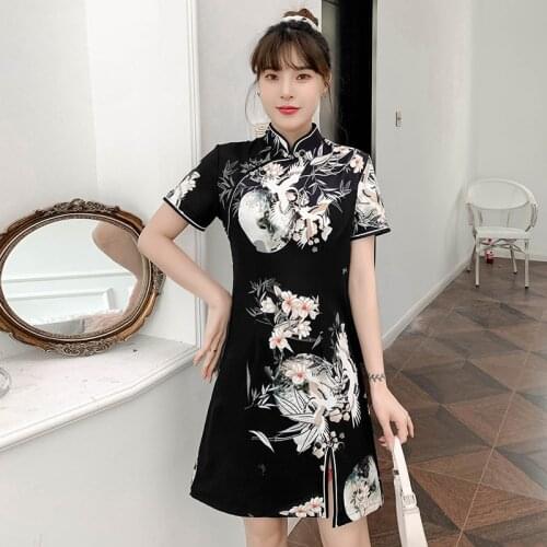 Guofeng Fashionable Printed Lady Temperament Slim Dress Summer New Improved Young Cheongsam