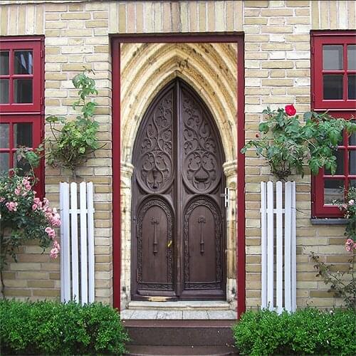 2pcs/set Simulation Arched Wooden Door Art Mural Door Stickers Bedroom Living Room Decorative Painting Peel & Stick Art Mural
