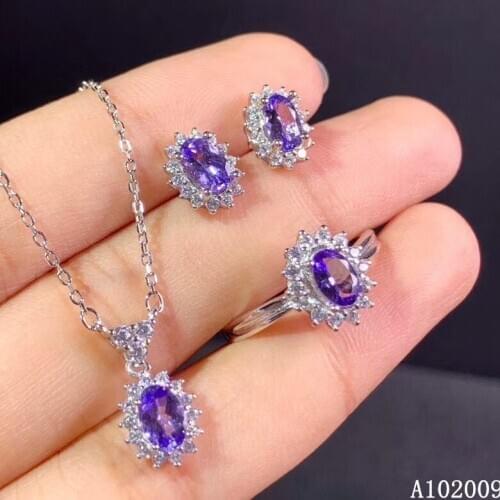 KJJEAXCMY fine jewelry 925 sterling silver inlaid natural Tanzanite earrings ring pendant luxury girl suit support test
