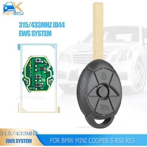 KEYECU EWS Remote Car Key Fob 3 Button 315MHz/433MHz ID44 Chip for BMW Mini Copper 2005-2007 FCC ID:LX8 FZV
