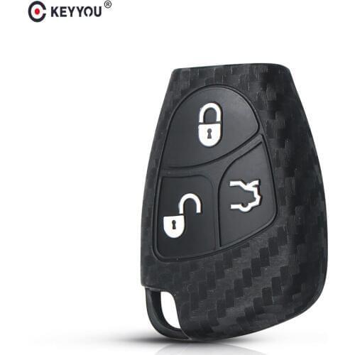 KEYYOU 10pcs Carbon Fiber Silicone Key Case Remote Car Key Fob3 Buttons Cover Protector For Mercedes-Benz B C E ML S CLK CL