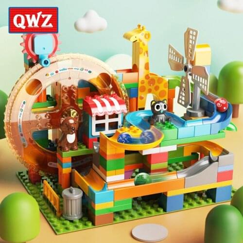 Marble Run Big Size Building Blocks Manual Turntable Bricks Compatible Brand Particle Funnel Slide Toys For Children Gift