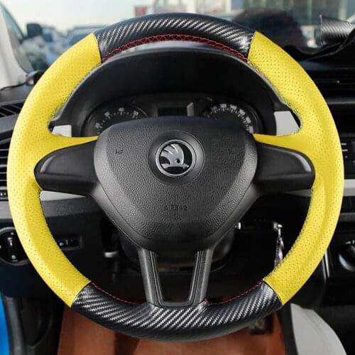 For Skoda Octavia Rapid KamIq SUPERB Rapid Spaceback KAROQ Fabia DIY custom leather car interior steering wheel cover