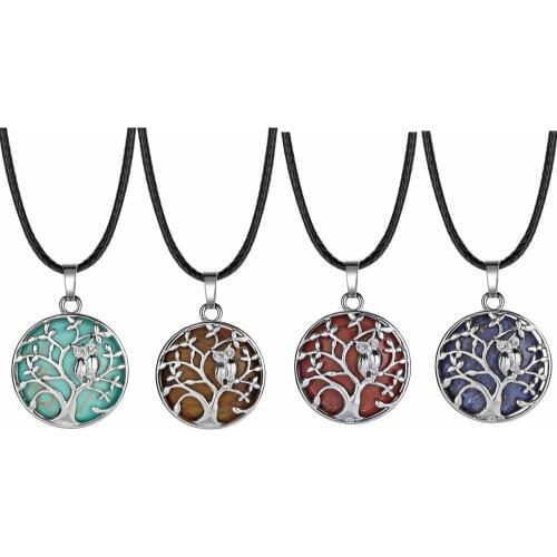 ASHMITA Life of Tree Pendant Small Owl Essential Oils Diffuser Round Stone Necklace Locket Women Crystal Chakra Jewelry