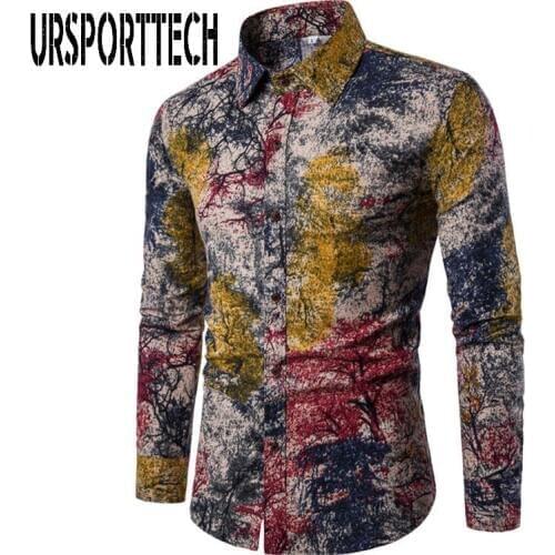 2020 Mens Shirts Retro Floral Printed Man Casual Slim Shirt Fashion Classic Men Dress Shirt Mens Long Sleeve Brand Clothing