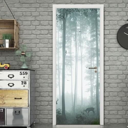 Hot Door Mural Mysterious Forest Door Sticker DIY Self-adhesive Waterproof Wallpaper Poste for Home Decoration Gift