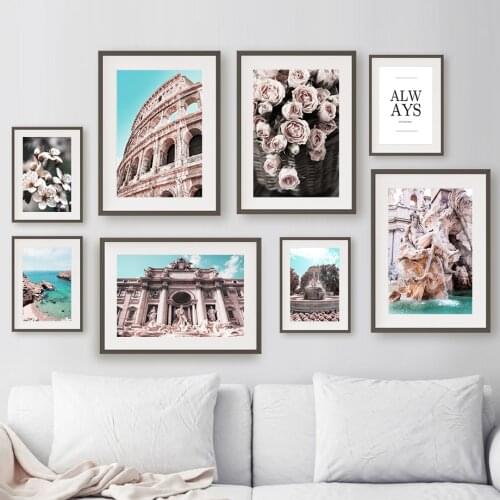 Wall Art Canvas Painting Colosseum Amalfi Coast Rose Flower Quote Nordic Posters And Prints Wall Pictures For Living Room Decor