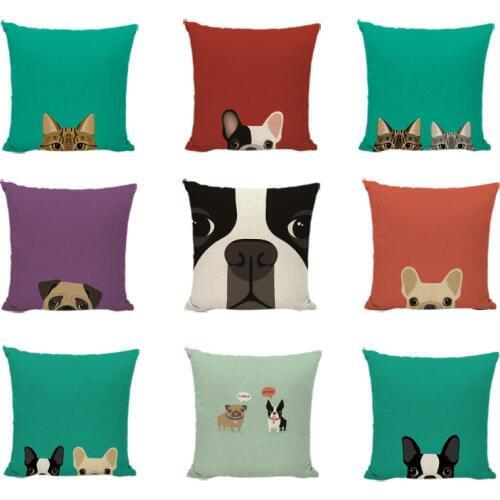 Black And White French Bulldog Cushion Covers Cartoon Cats Pure Background Home Linen Cotton Dog Lovers Gifts Throw Pillow Cases