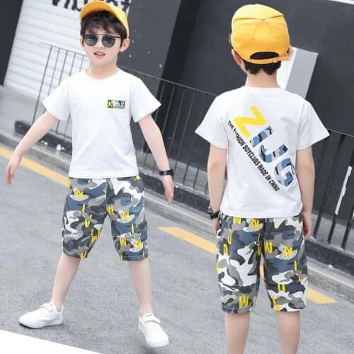2021 teenager New Summer Boys Clothes Sets Children letter T-shirt Short Sleeve + shorts Pants Kids 5 6 7 8 10 11 12 13 14 Years