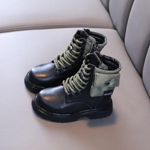 New Childrens Boots 2021 Korean Fashion Childrens Shoes Small Pocket Leather Martin Boots for Boys and Girls