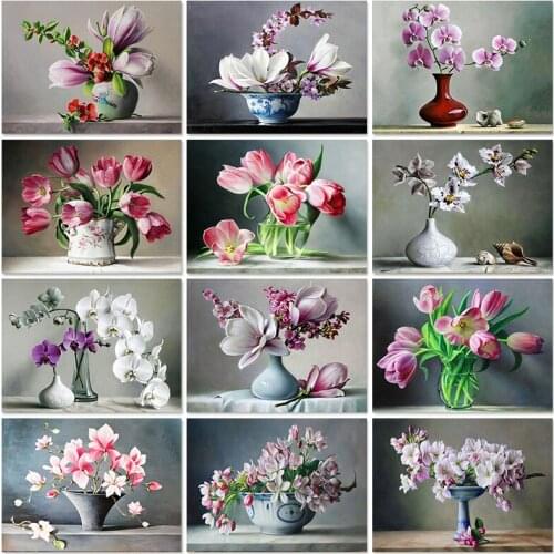 Full Square 5D Diamond Painting Vase Diy Diamond Embroidery Orchid Cross Stitch Rhinestone Mosaic Flower Kit Home Decoration