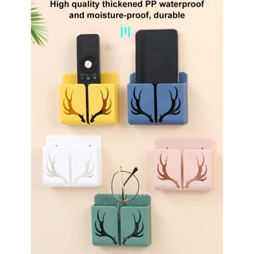 Portable Antler Mobile Phone Remote Storage Box Perforation-free Wall-mounted For Bedroom Portable Shelf Charging Stand Home
