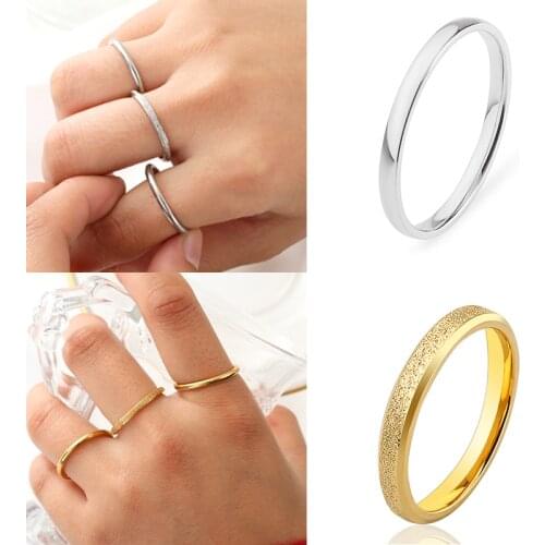 Simple 2MM Thin Ring Necklace Top Stackable Anneaux Cheap Gold Rings Set For Women Sun Ring For Man 316L Stainless Steel Trend
