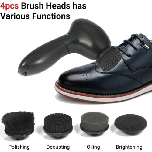 Handheld Automatic Electric Shoe Brush Shoe Shine Polisher Kit Shoe Polisher Dust Cleaner with 4 Brush Heads Leather Care Kit